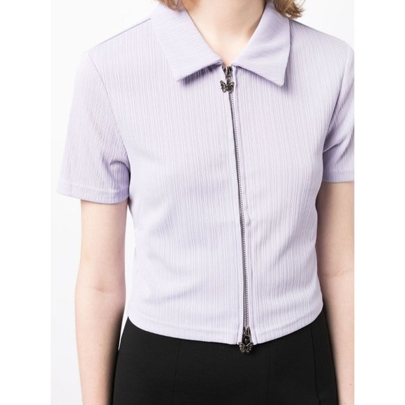 NWT tout à coup Short Sleeve Zip Up Blouse XS - Picture 2 of 5